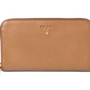 Prada Wallet Long Wallet 1 M0506 Saffiano Metal Shape Pressed Leather Caramel